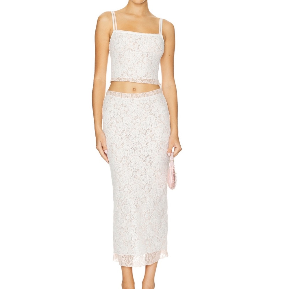 superdown White Lace Square Neck Tank